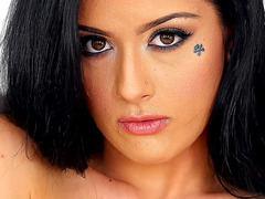 Tattooed brunette Katrina Jade exposes her incredible natural tits