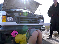 Nikki Benz fixes a car and she gets nude then